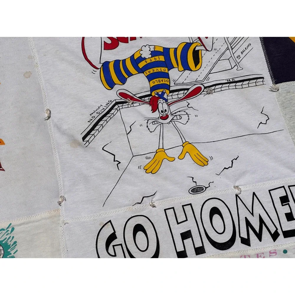 Vtg 90s Graphic T-Shirt Quilt Handmade Patchwork Blanket Levis Bart College